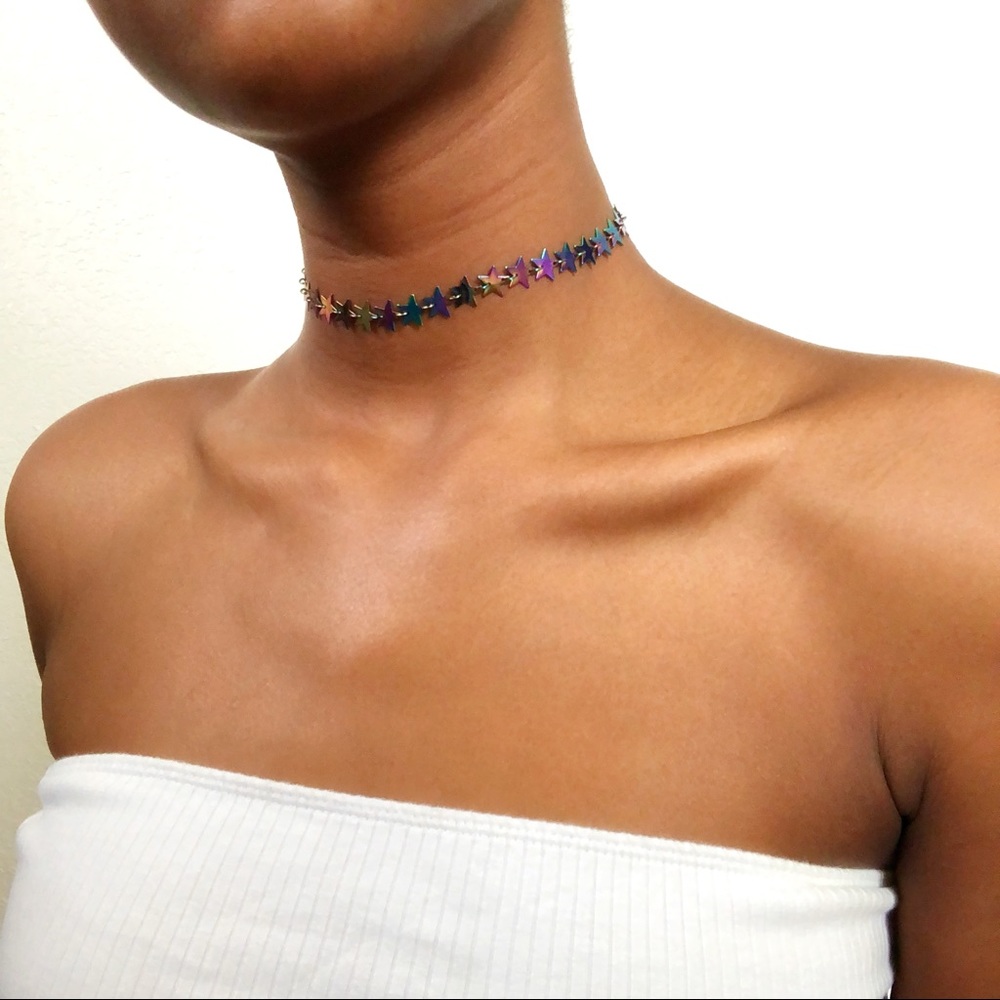 Purple Holographic Star Choker